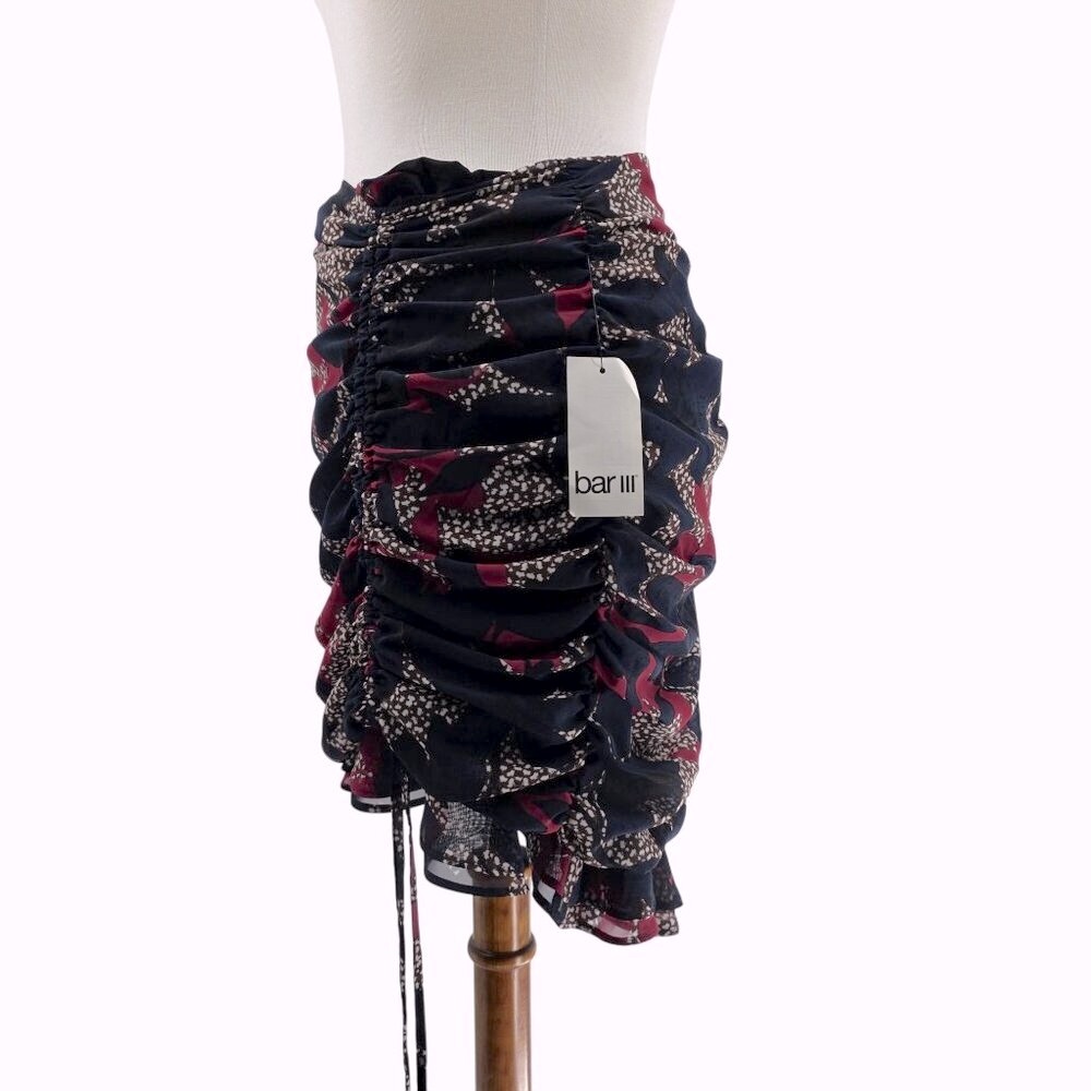 Bar III Womens Ruched Mini Skirt Size 2 Floral Print Polyester Blend - Picture 2 of 12